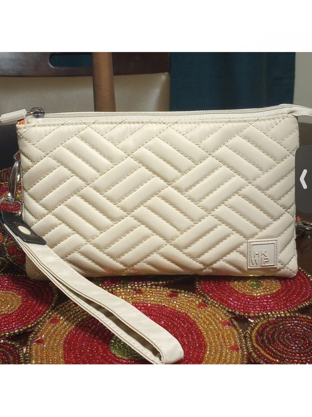 Quilted Cream Wristlet Clutch/Crossbody with Detachable Straps